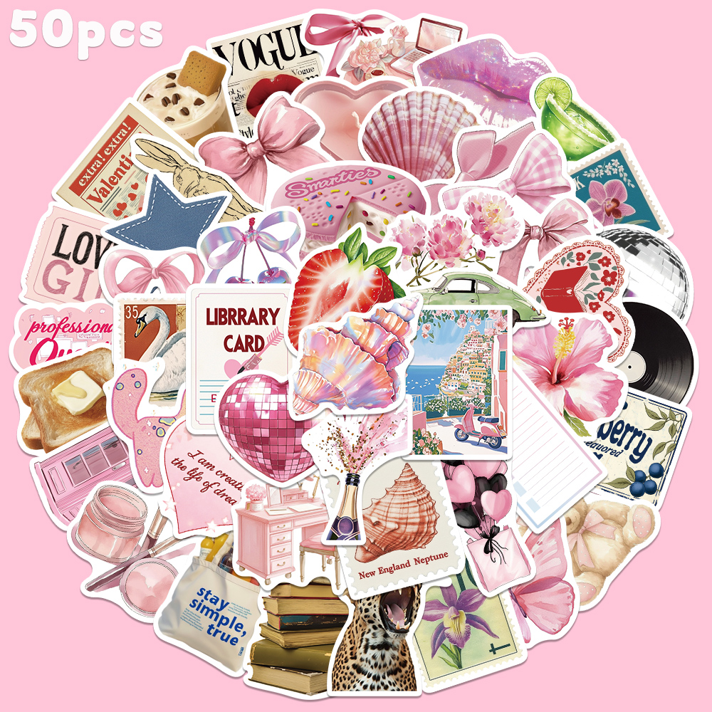 Embroidery Wall Art - 50pcs Pink Bow Sticker Fashion Cute