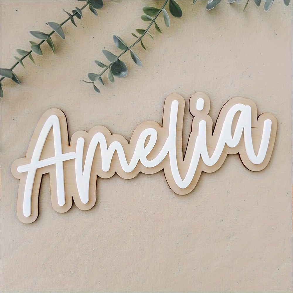 Embroidery Name - Customizable Double-Layered Wooden Name Plaque with