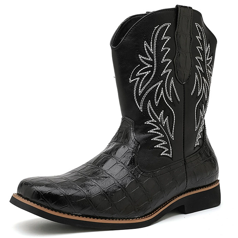 Embroidery Fabric - Retro wide toe Western cowboy boots