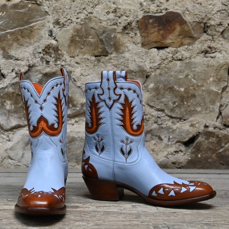 Embroidery Design - PU Leather Embroidery Pointed Toe Mid-Calf