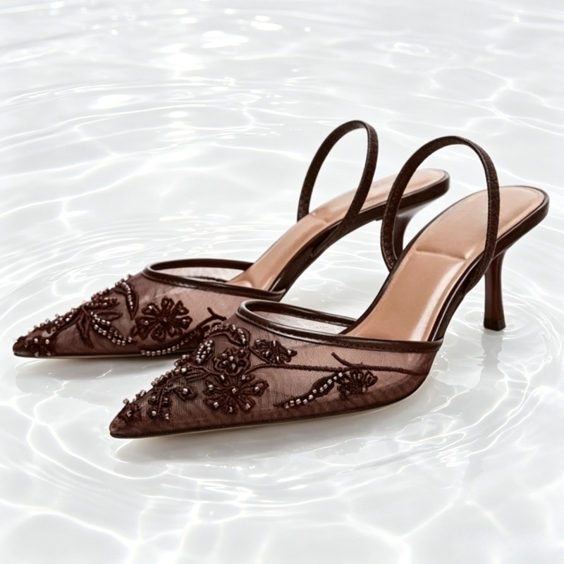 Embroidery Beads - Elegant Mesh Embroidery High Heels for