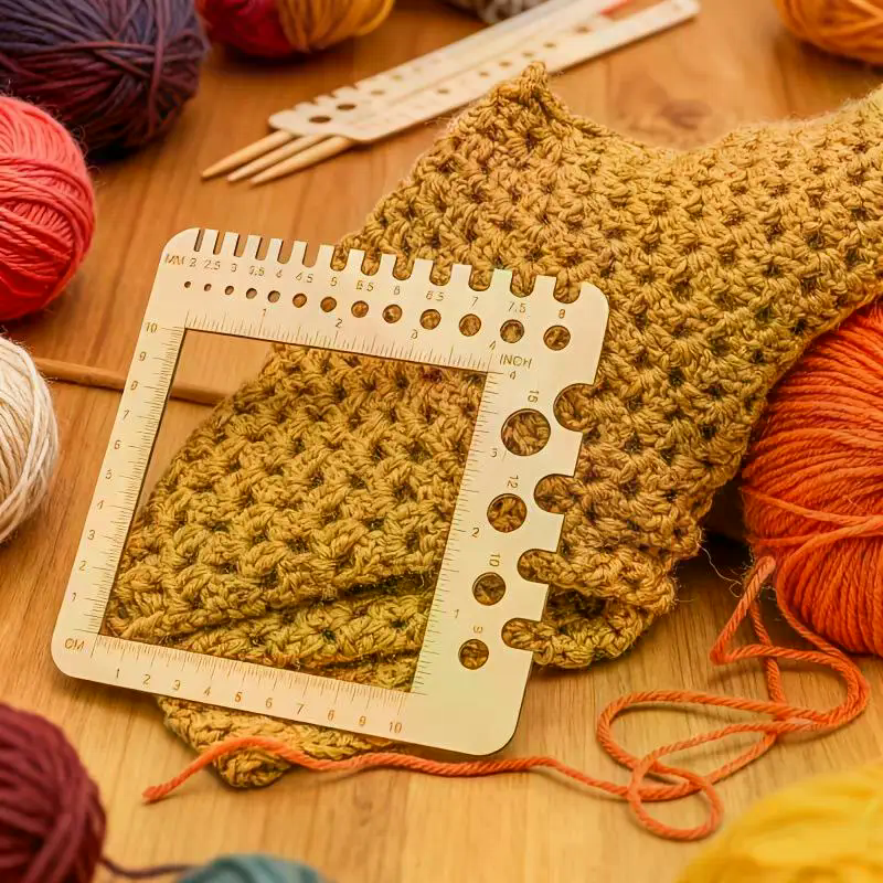 Embroidery Floss - Wood Knitting Needle Gauge Square Ruler