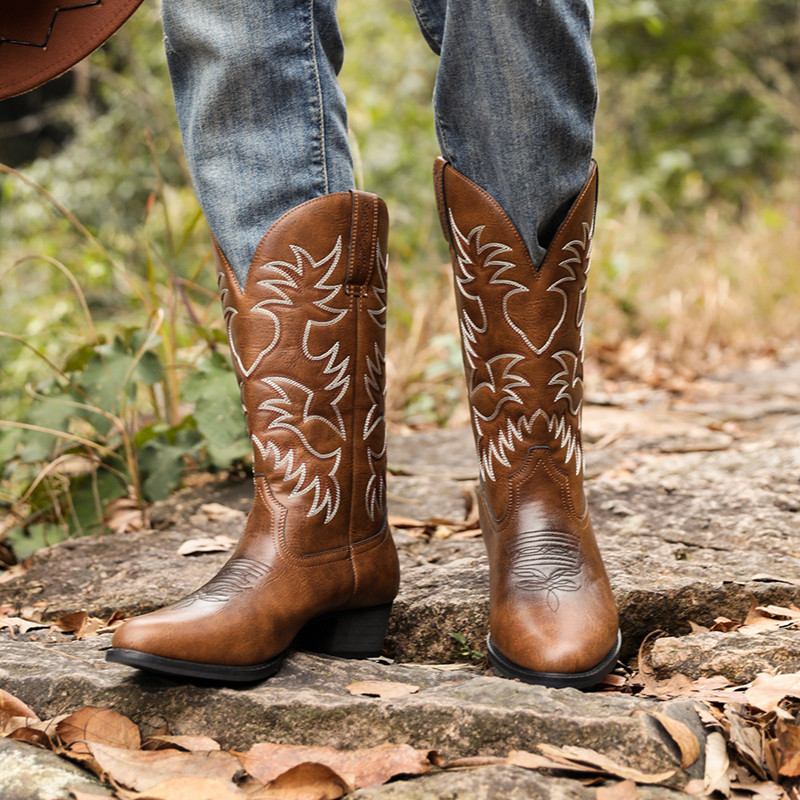 Embroidery Fabric - New Men Handmade Cowboy Boots Embroidery