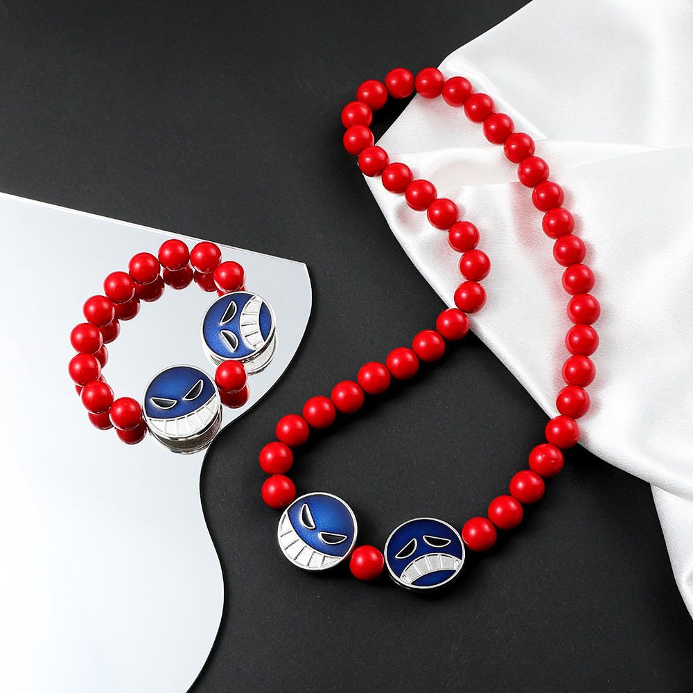 Anime Red Beads Face Bracelet  - Embroidery Illustration ulasan dan harga