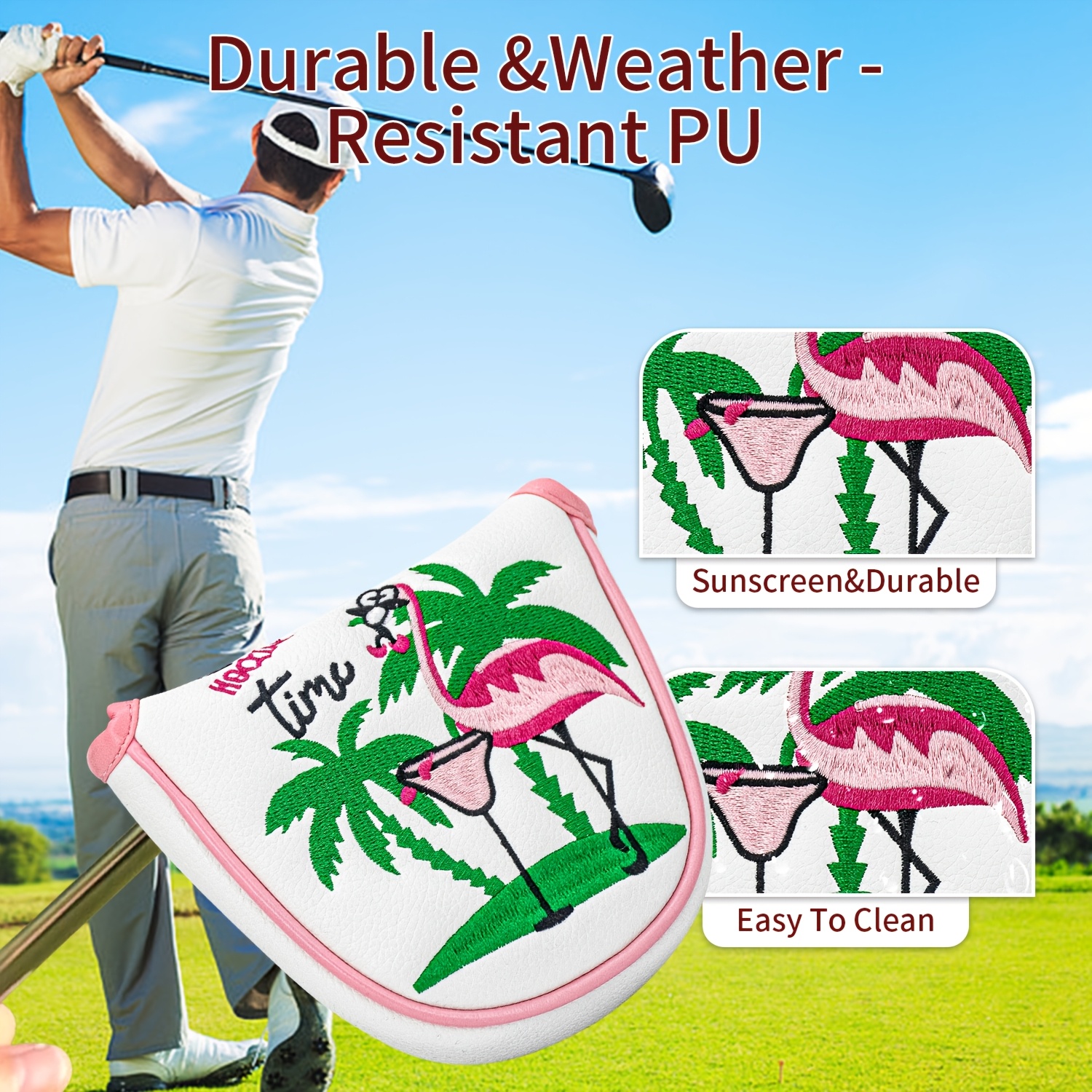 1pc Flamingo Golf Club Headcov - Embroidery Design ulasan dan harga