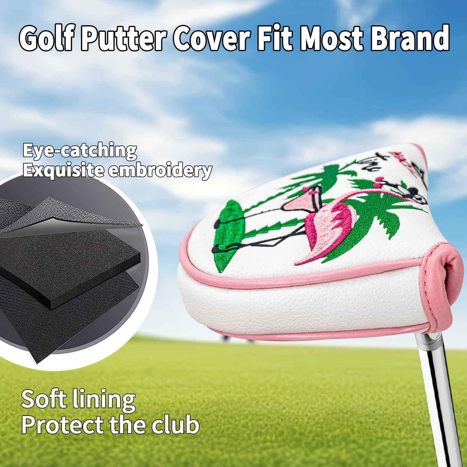 1pc Flamingo Golf Club Headcov - Embroidery Design ulasan dan harga