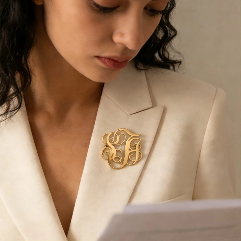 Custom Cursive Monogram Brooch - Embroidery Name ulasan dan harga