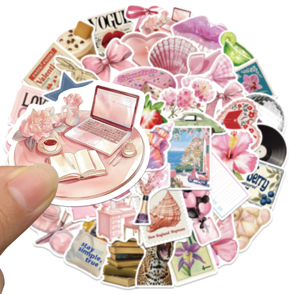 50pcs Pink Bow Sticker Fashion - Embroidery Wall Art ulasan dan harga