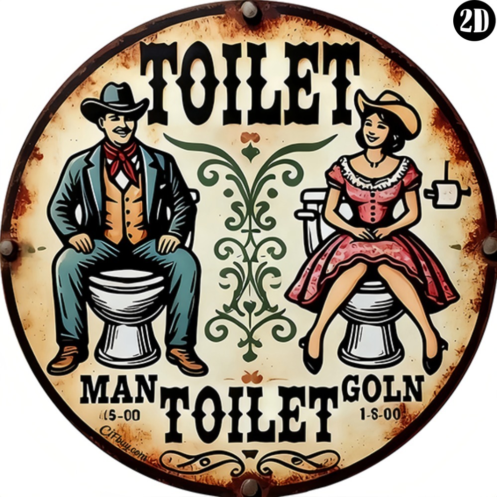 Vintage Cowboy Toilet Round Me - Embroidery Wall Art ulasan dan harga