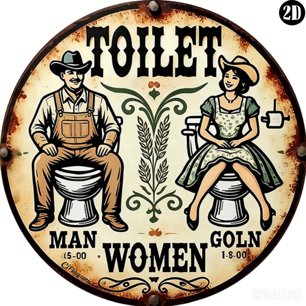 Vintage Cowboy Toilet Round Me - Embroidery Wall Art ulasan dan harga