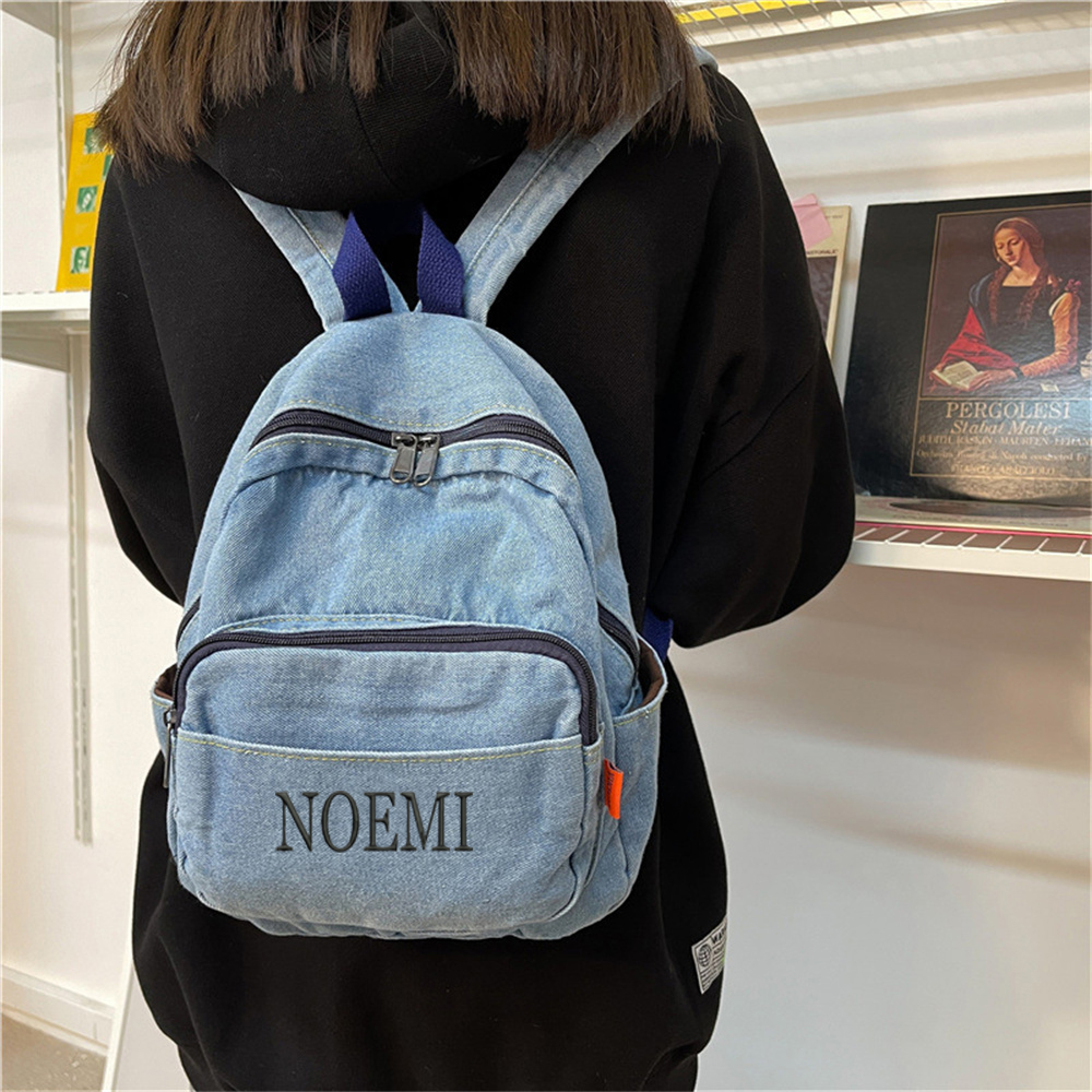 Denim Backpack Girls' New Stud - Embroidery Name ulasan dan harga