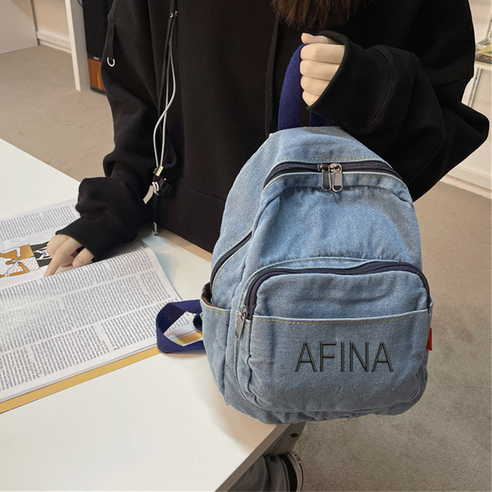 Denim Backpack Girls' New Stud - Embroidery Name ulasan dan harga