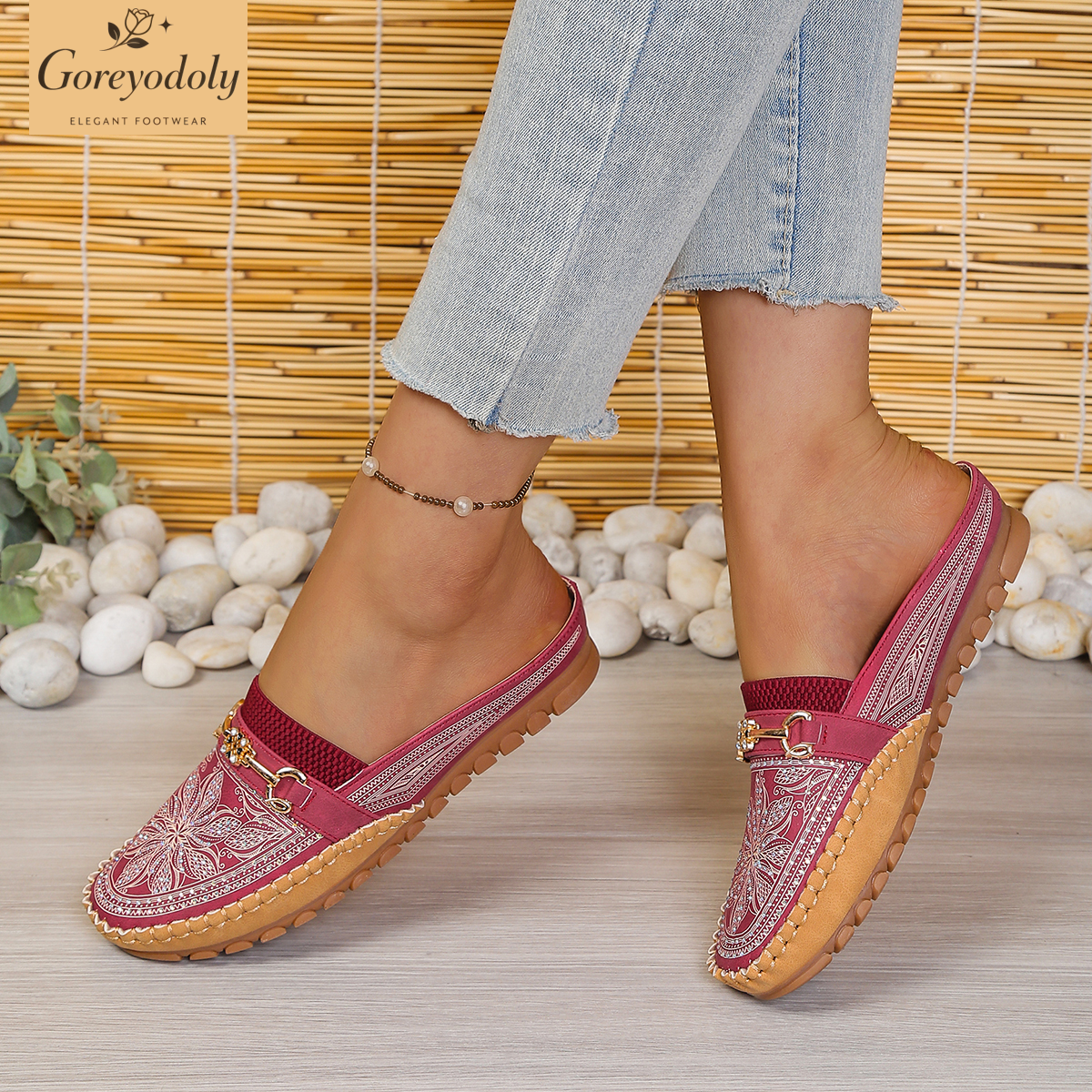 Goreyodoly women mule flats rh - Embroidery Fabric ulasan dan harga