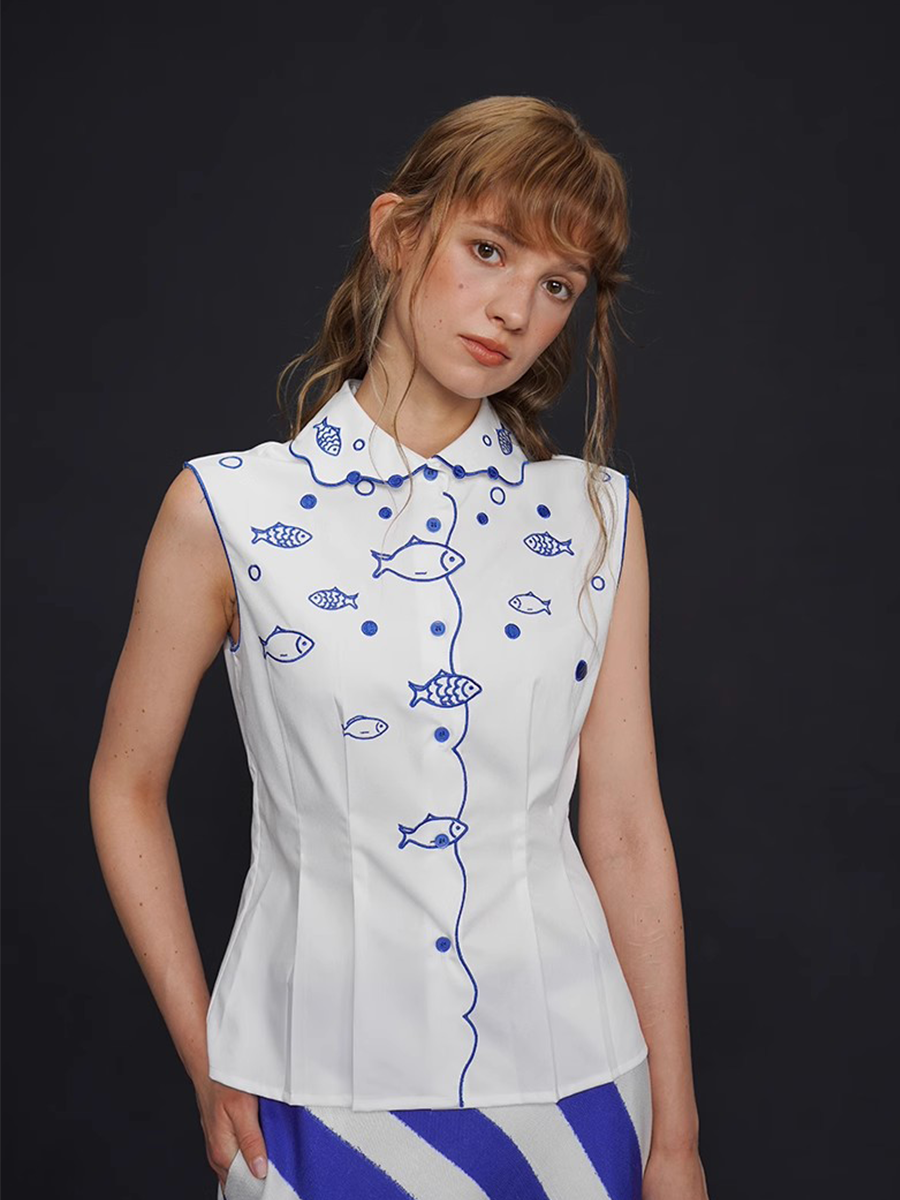 Ladies' Summer Fishbone Embroi - Embroidery Jersey ulasan dan harga