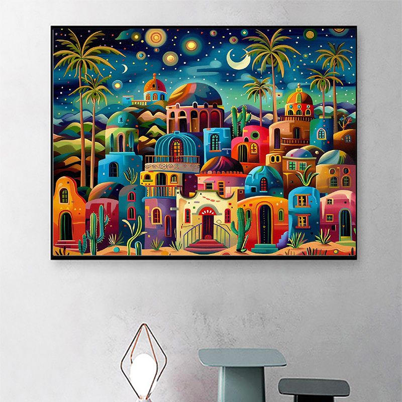 Frameless,Night View 5D Diamon - Embroidery Wall Art ulasan dan harga