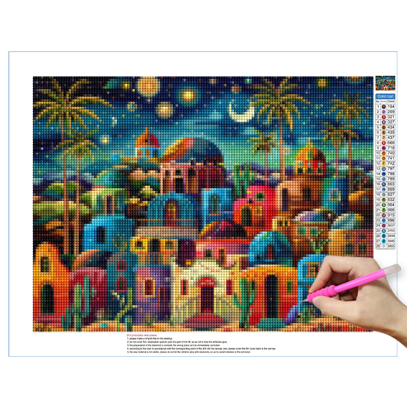 Frameless,Night View 5D Diamon - Embroidery Wall Art ulasan dan harga