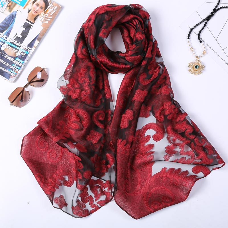 Hot Selling 180*70 Organza Sil - Embroidery Shawl ulasan dan harga