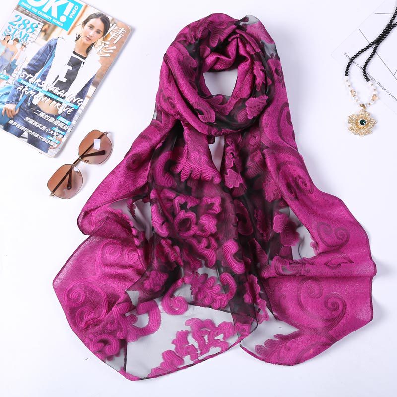 Hot Selling 180*70 Organza Sil - Embroidery Shawl ulasan dan harga