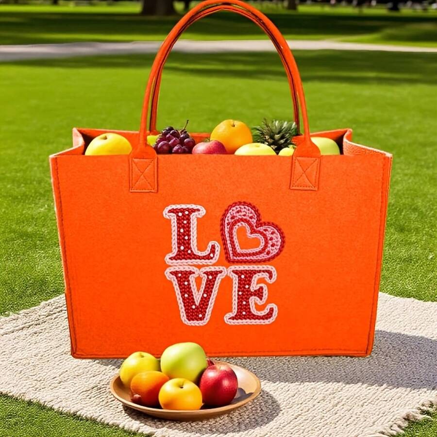 Womens Black Tote Bag With Emb - Embroidery Design Love ulasan dan harga