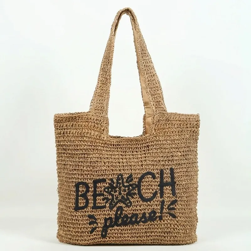 Women's handwoven straw tote b - Embroidery Design ulasan dan harga