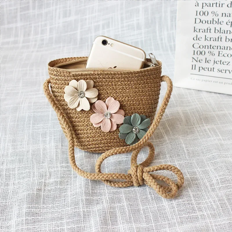 Children's Straw Crossbody Bag - Embroidery Love ulasan dan harga
