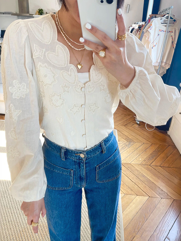  Spring Summer White Beaded He - Embroidery Premium ulasan dan harga