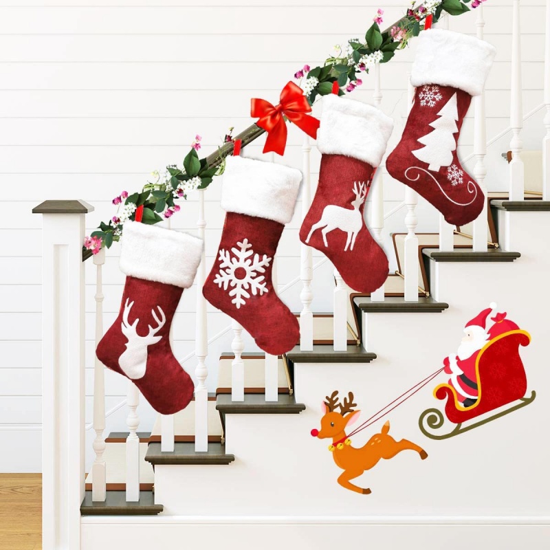Red Santa Stocking Elk Snowfla - Embroidery Xmas Stocking ulasan dan harga