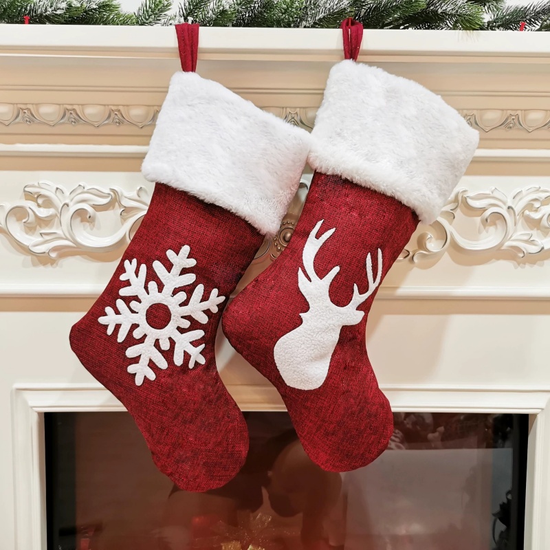 Red Santa Stocking Elk Snowfla - Embroidery Xmas Stocking ulasan dan harga