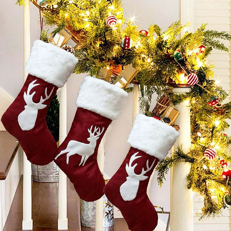 Red Santa Stocking Elk Snowfla - Embroidery Xmas Stocking ulasan dan harga
