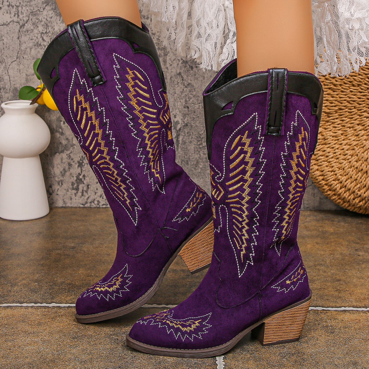 Purple Knee High Embroidery We - Embroidery Fabric ulasan dan harga
