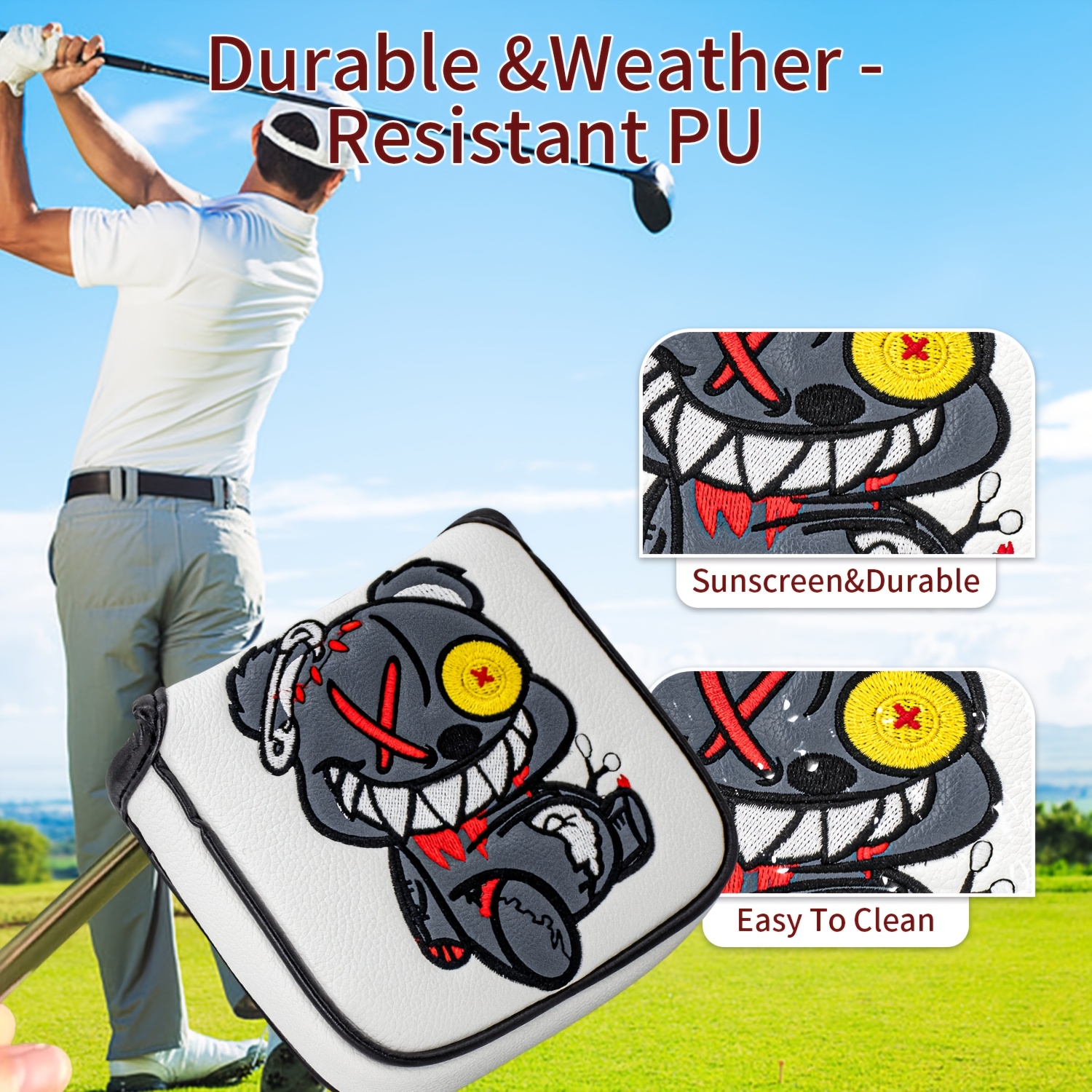 1pc Monocled Bear Design Golf  - Embroidery Design ulasan dan harga