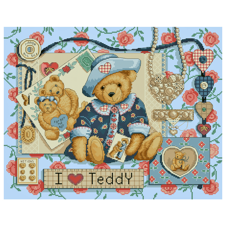 Amishop I Love Teddy Counted C - Embroidery Design Love ulasan dan harga