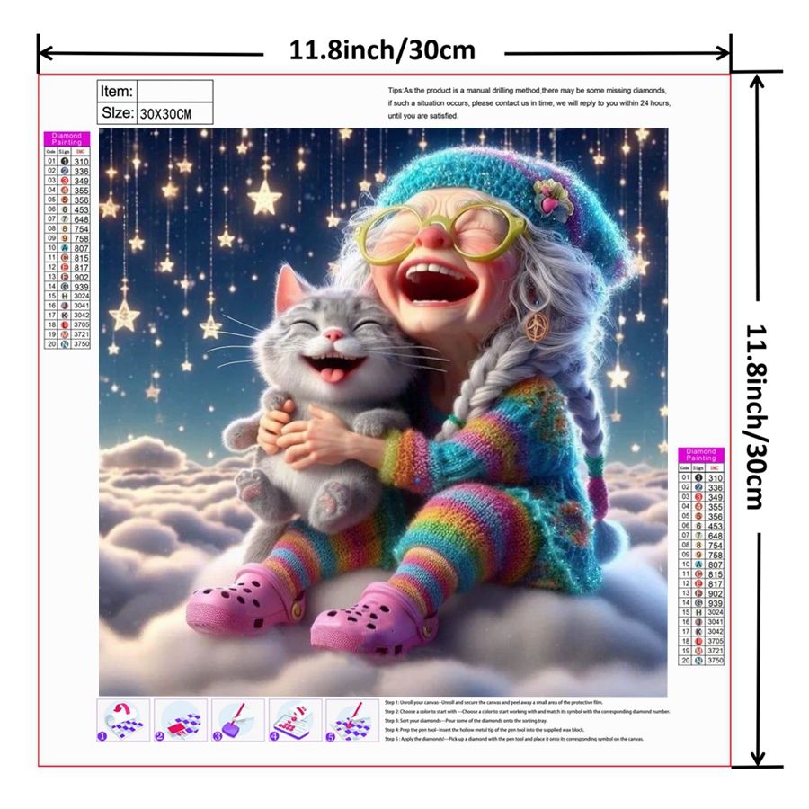 Funny Grandma And Cat Pet Anim - Embroidery Wall Art ulasan dan harga