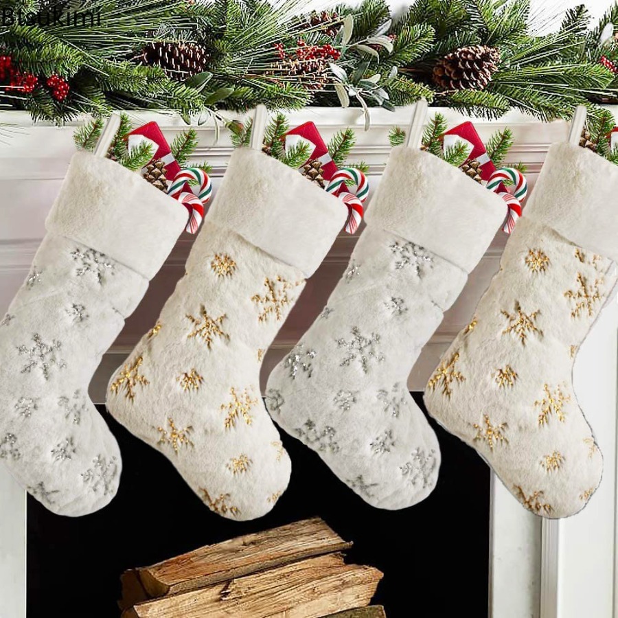 New 2026 White Plush Stamping  - Embroidery Xmas Stocking ulasan dan harga