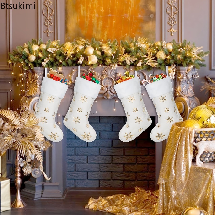 New 2026 White Plush Stamping  - Embroidery Xmas Stocking ulasan dan harga