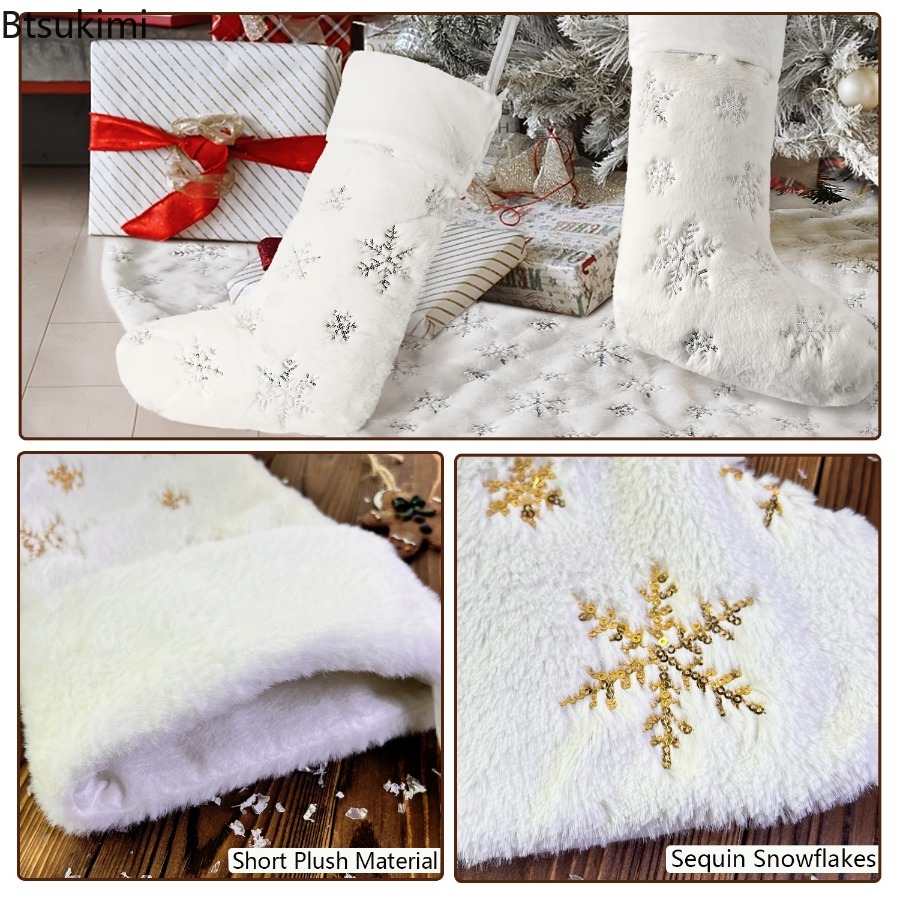 New 2026 White Plush Stamping  - Embroidery Xmas Stocking ulasan dan harga