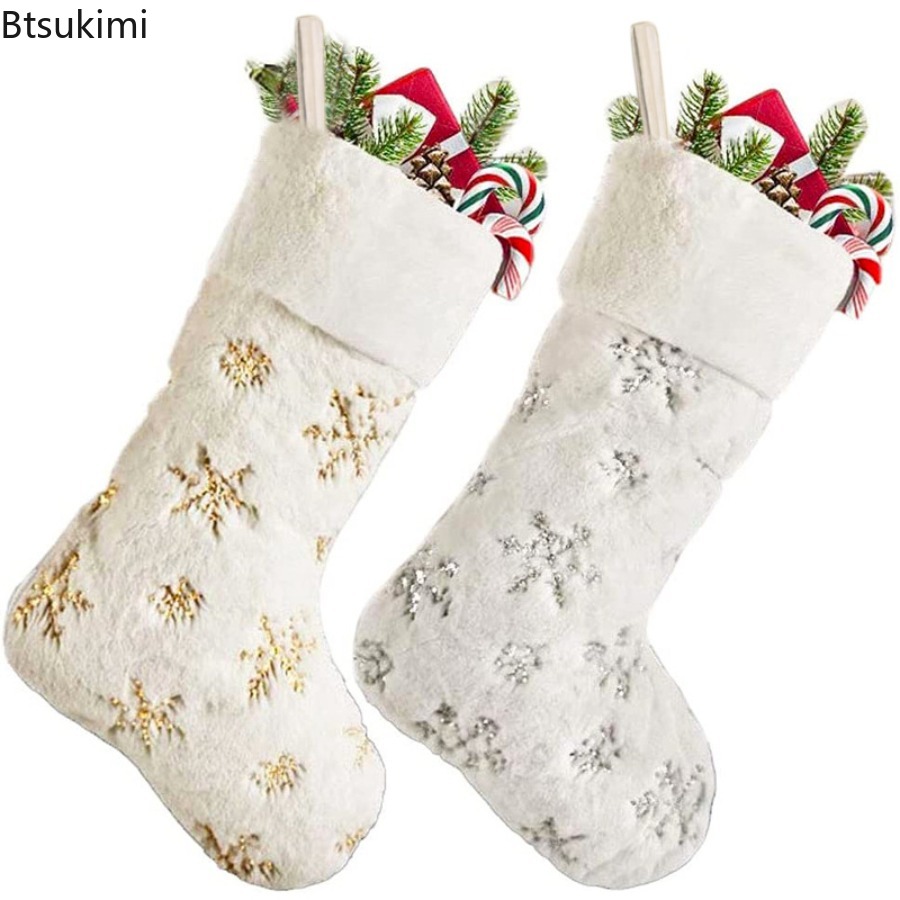 New 2026 White Plush Stamping  - Embroidery Xmas Stocking ulasan dan harga