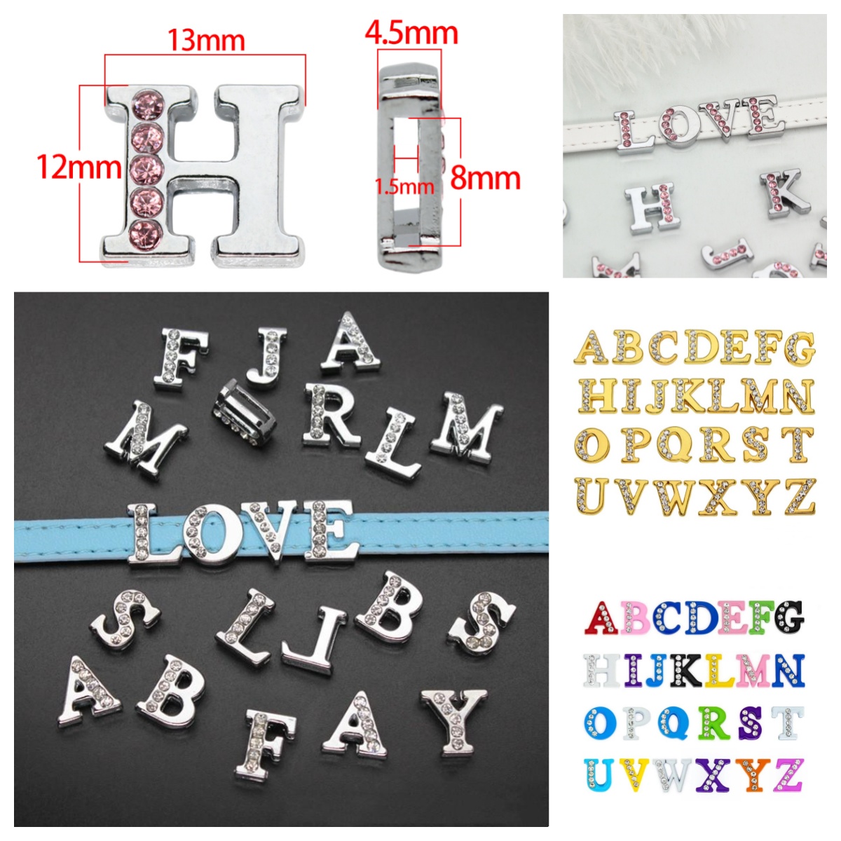 50PC/lot Hole 8MM Slide Letter - Embroidery Charm ulasan dan harga