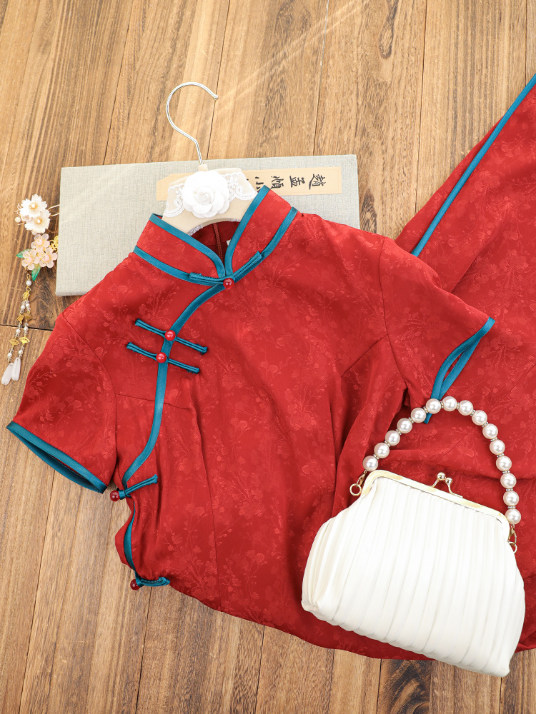 Red Floral Embroidery Short Sl - Embroidery Charm ulasan dan harga