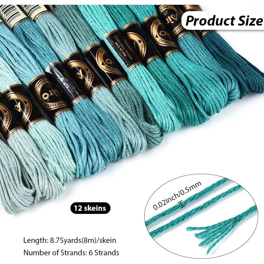 12 Skeins 6 Strands Green Embr - Embroidery Floss ulasan dan harga