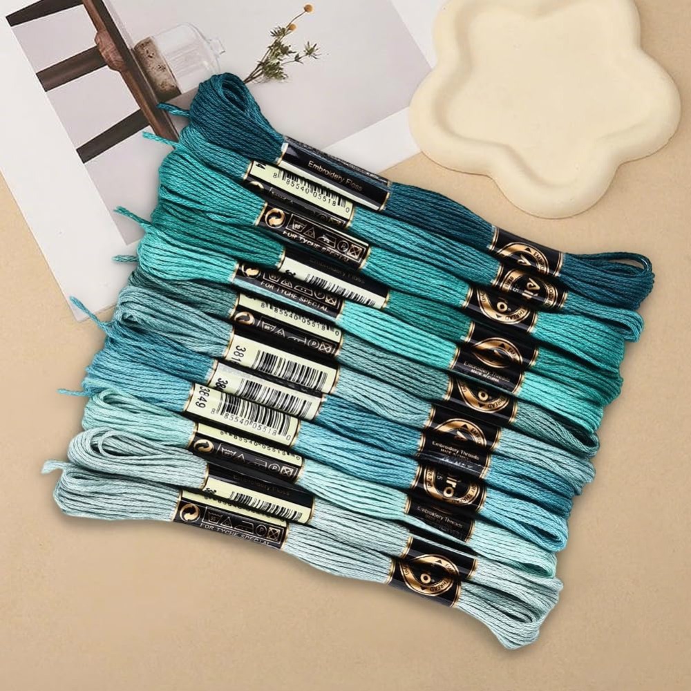 12 Skeins 6 Strands Green Embr - Embroidery Floss ulasan dan harga
