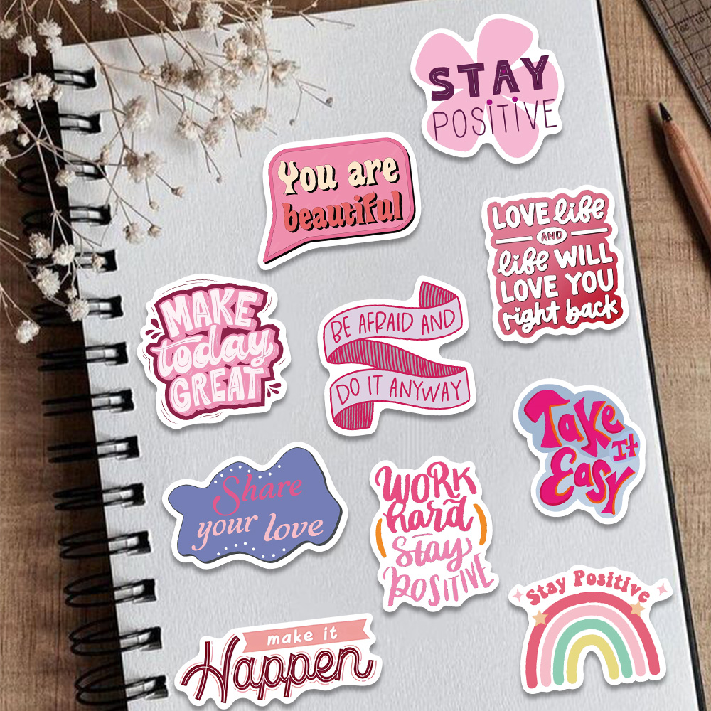 50pcs Pink Inspirational Phras - Embroidery Wall Art ulasan dan harga