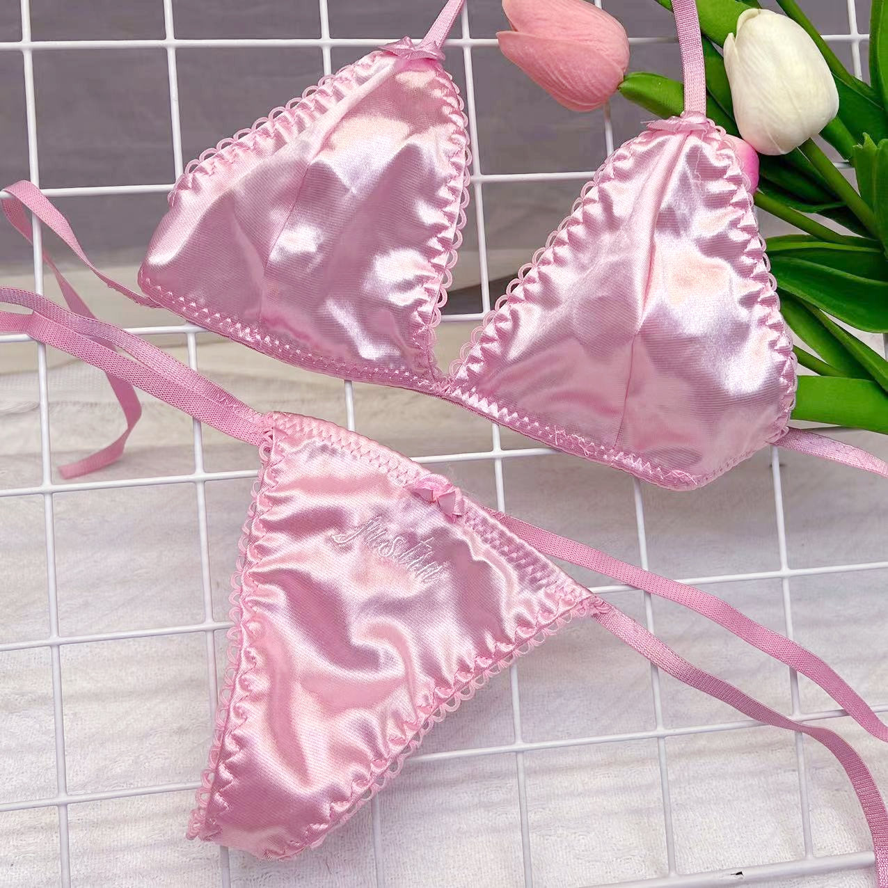 Custom Thongs Bra Sets Bikini  - Embroidery Name ulasan dan harga