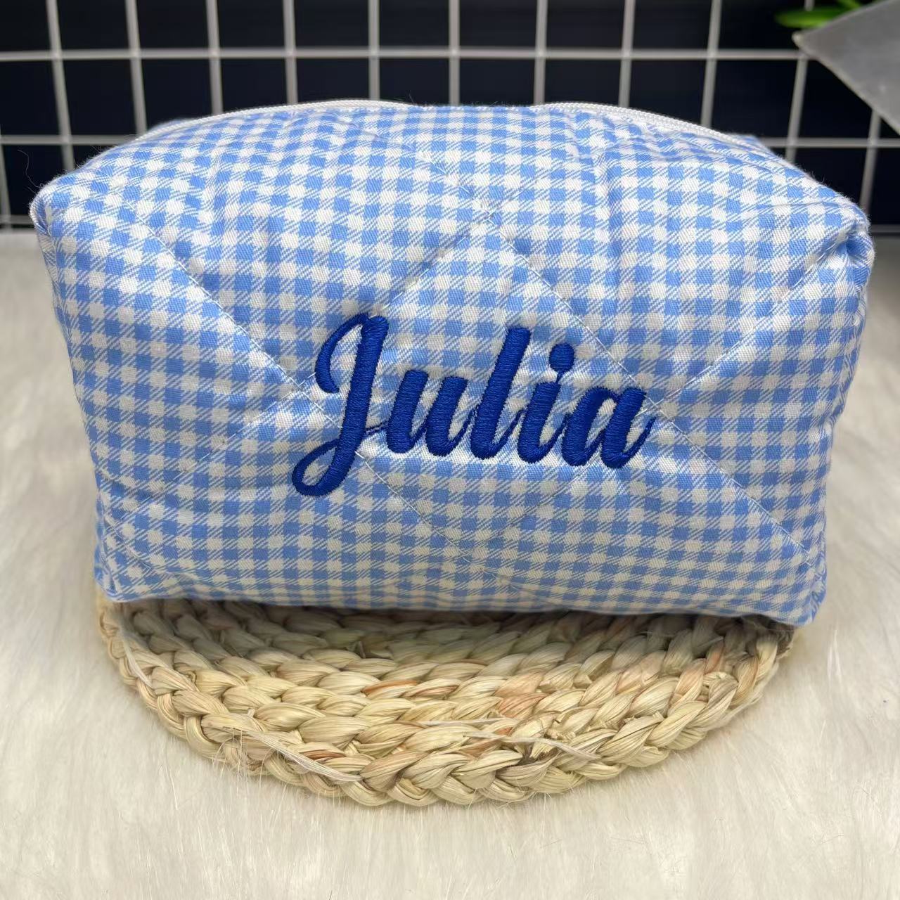 Large Capacity Striped Cosmeti - Embroidery Name ulasan dan harga