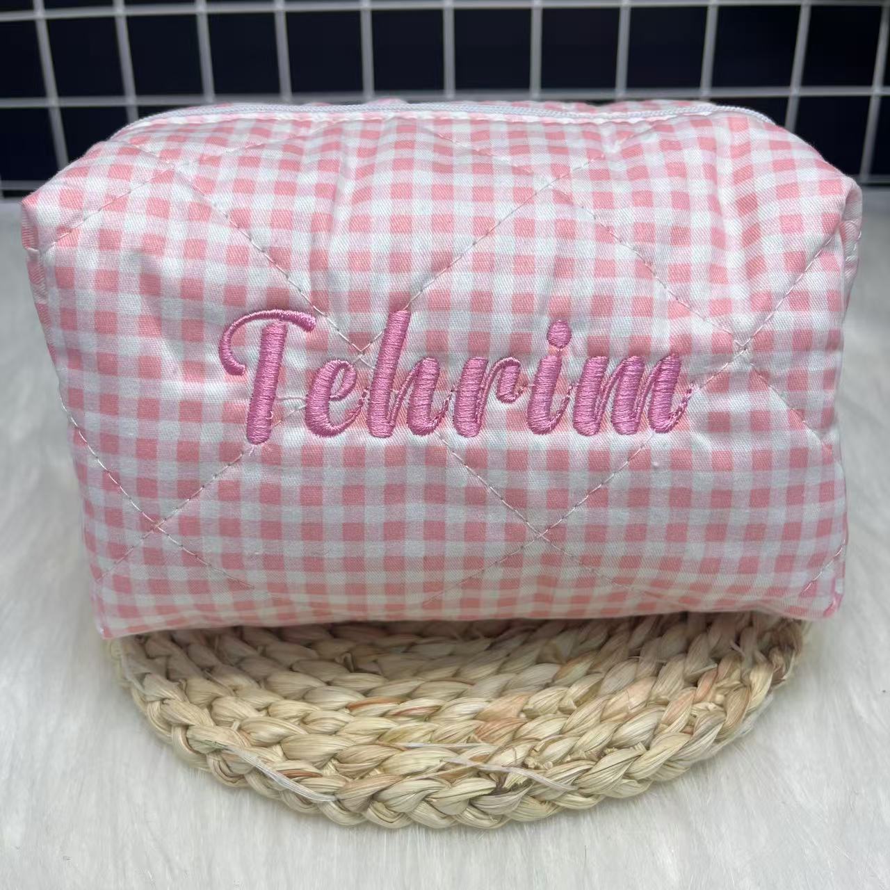 Large Capacity Striped Cosmeti - Embroidery Name ulasan dan harga
