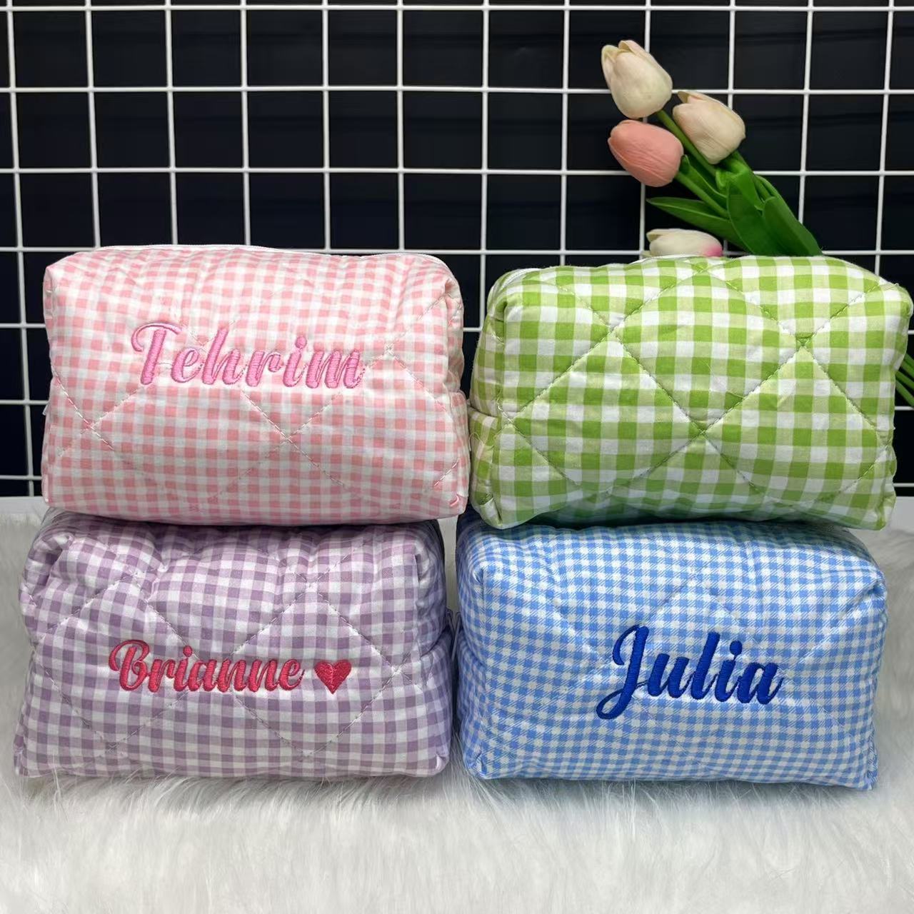 Large Capacity Striped Cosmeti - Embroidery Name ulasan dan harga