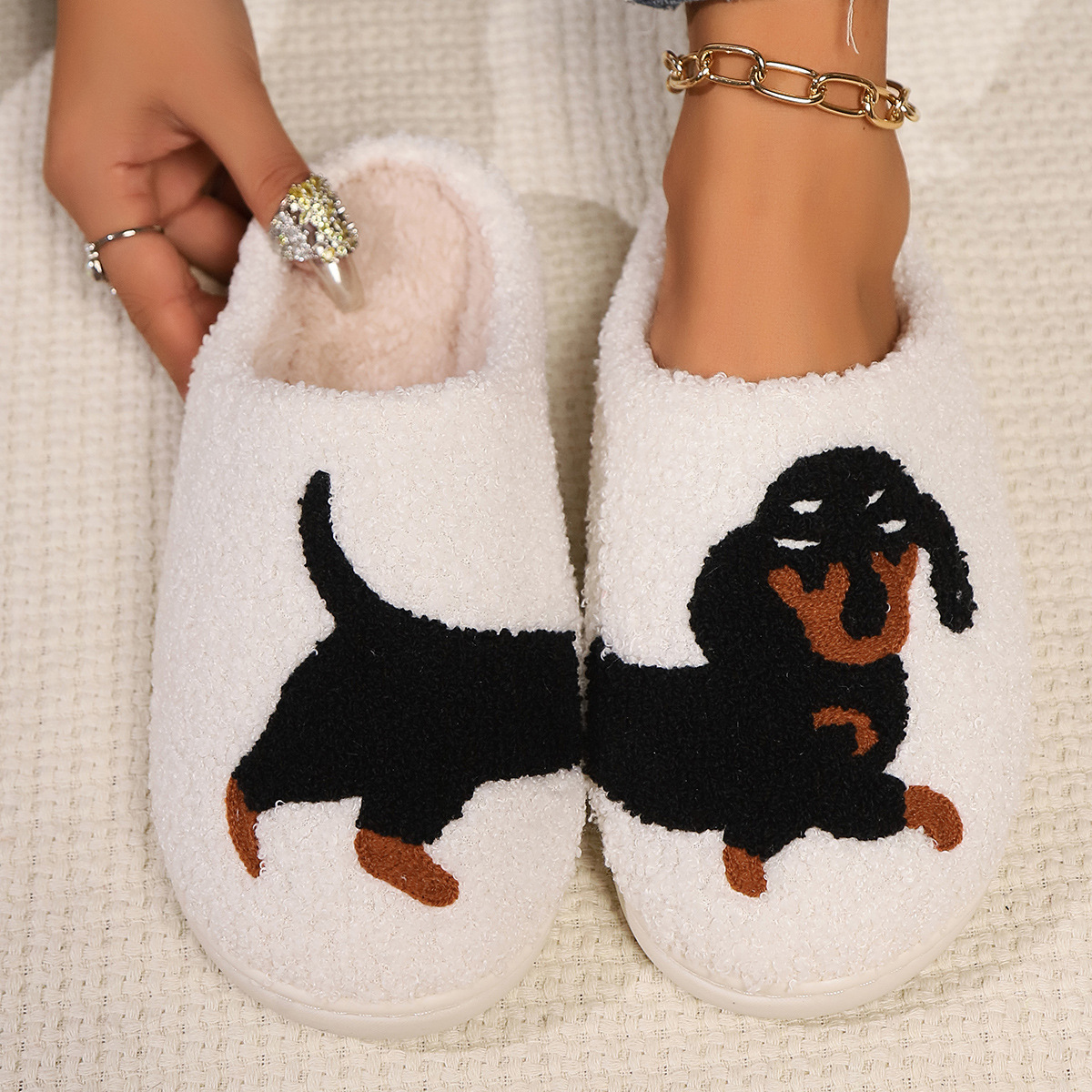 Winter Plush Cute Dachshund Em - Embroidery Fabric ulasan dan harga