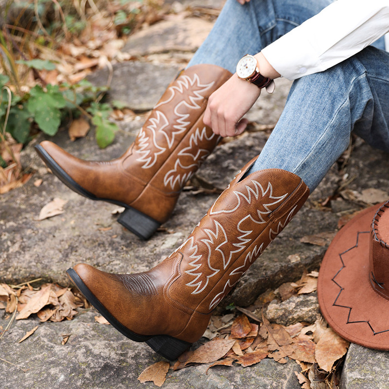 New Men Handmade Cowboy Boots  - Embroidery Fabric ulasan dan harga