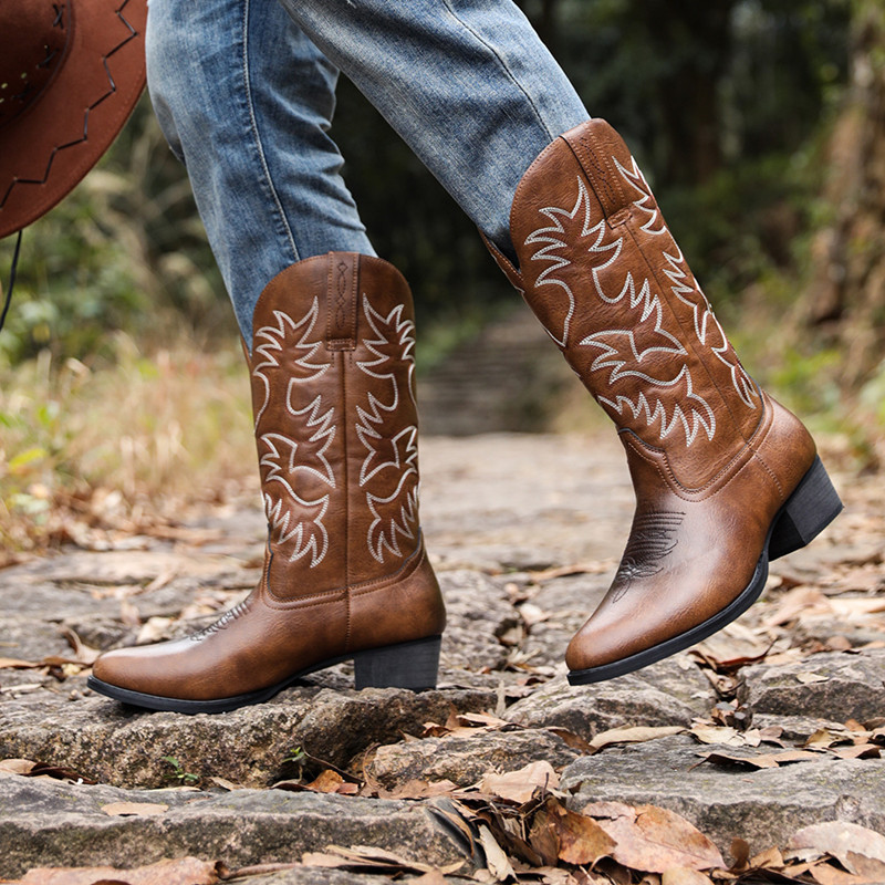 New Men Handmade Cowboy Boots  - Embroidery Fabric ulasan dan harga